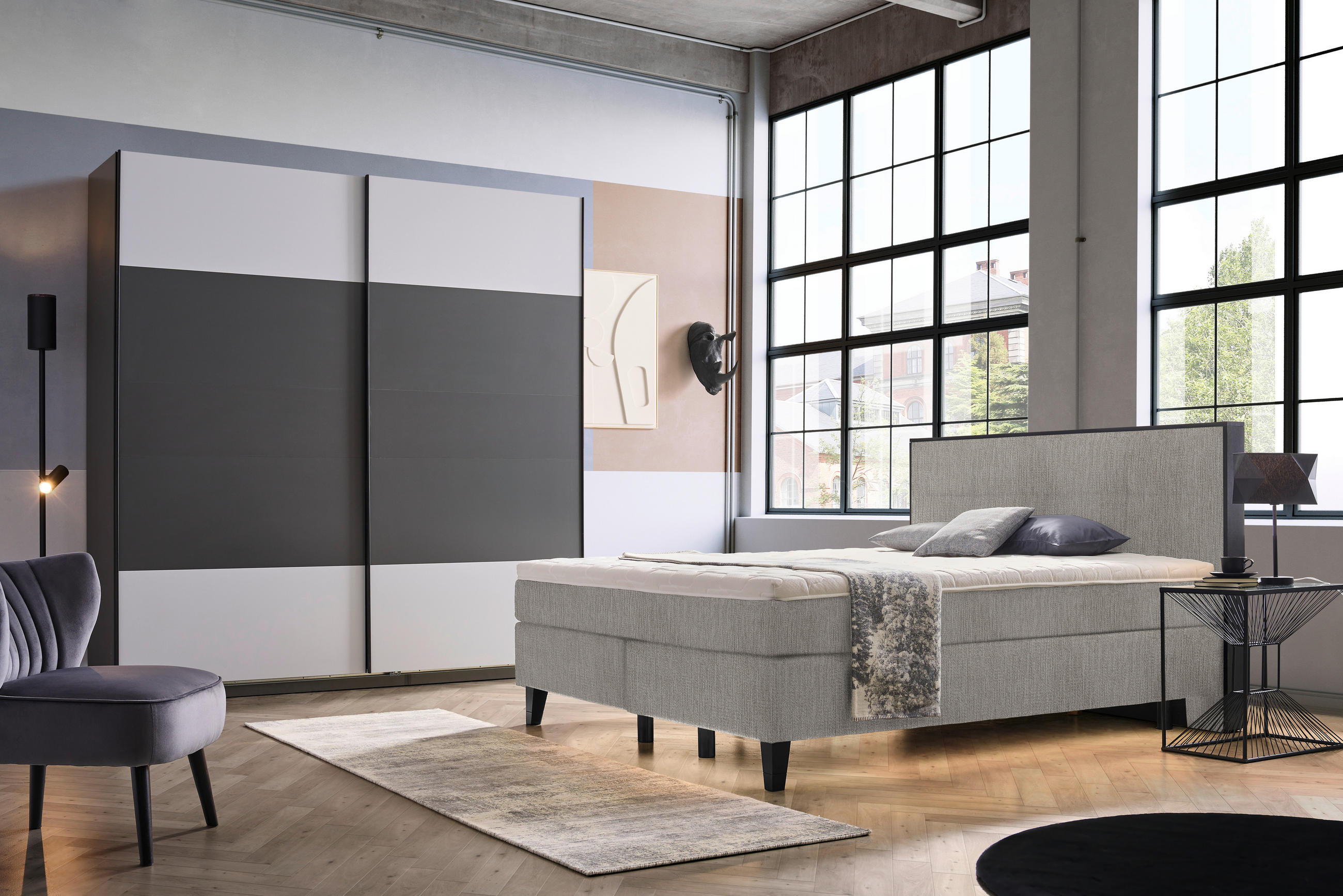 BOXSPRINGBETT 180/200 cm  in Silberfarben  - Silberfarben/Schwarz, Design, Holz/Textil (180/200cm) - Hom`in