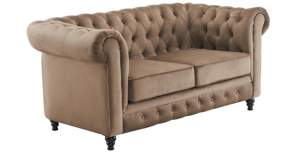 CHESTERFIELD-SOFA Samt Schwarz, Taupe - Taupe/Schwarz, Trend, Holz/Textil (165/73/87cm) - Xora