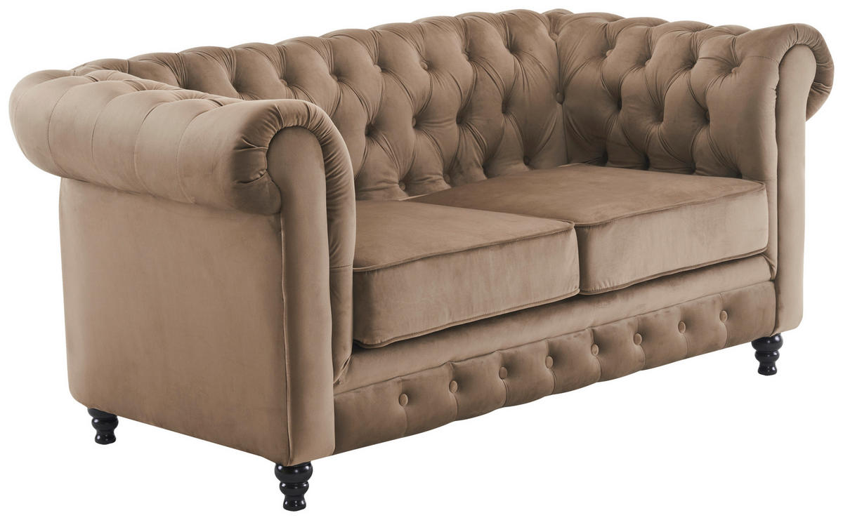 CHESTERFIELD-SOFA Samt Schwarz, Taupe  - Taupe/Schwarz, Trend, Holz/Textil (165/73/87cm) - Xora