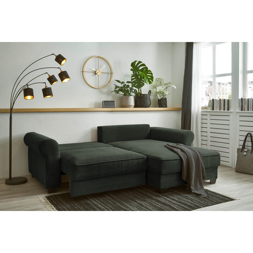 Thumbnail - Mid.you Ecksofa, Dunkelgrün, Textil, L-Form, einmalig seitenverkehrt montierbar, 255x92x185 cm, Schlafen auf Sitzhöhe, R...