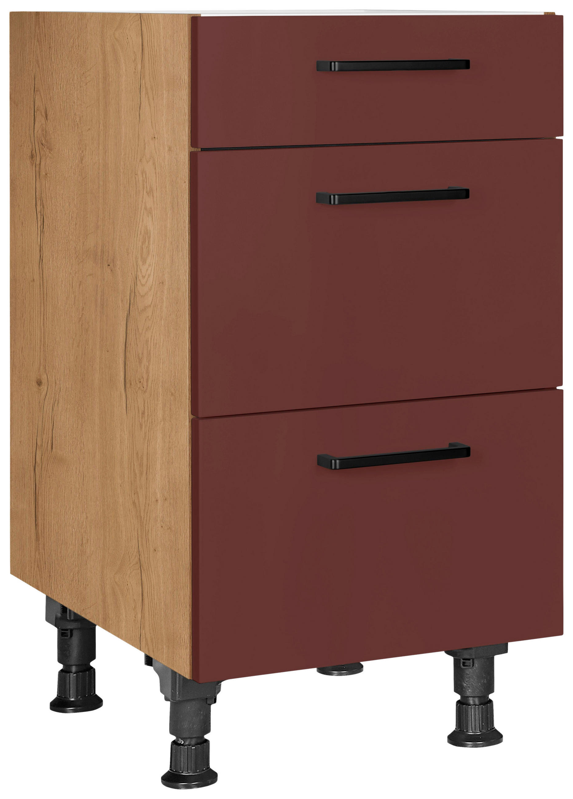Nobilia Schubkastenunterschrank Easytouch Rot, Eiche 45x87x56 cm
