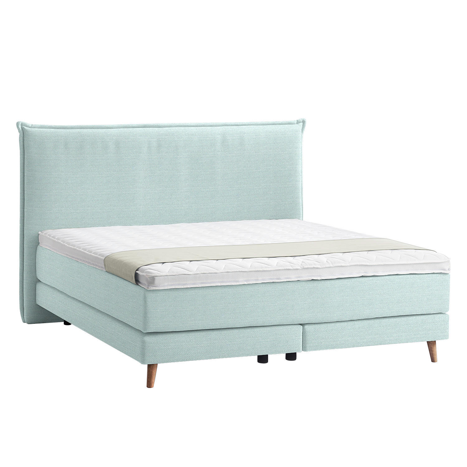 Thumbnail - home24 Boxspringbett, Hellgrün, Textil, H2, 7-Zonen, Höhe ca. 21 cm, 160x200 cm, gepolstertes Kopfteil, Topper durchgehe...