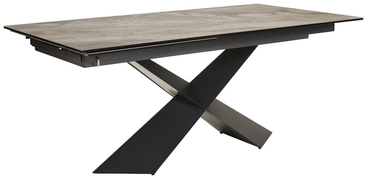 ESSTISCH in Metall, Glas, Keramik 180-250/98/77 cm  - Beige/Schwarz, Design, Glas/Keramik (180-250/98/77cm) - Emilio Belluti