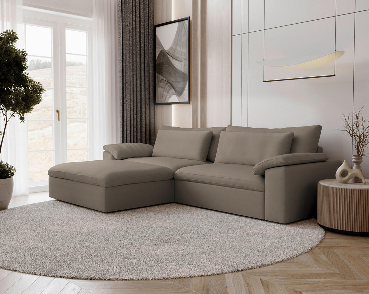 ECKSOFA  Chenille Graubraun  - Graubraun/Schwarz, Modern, Kunststoff/Textil (198/306cm) - Carryhome