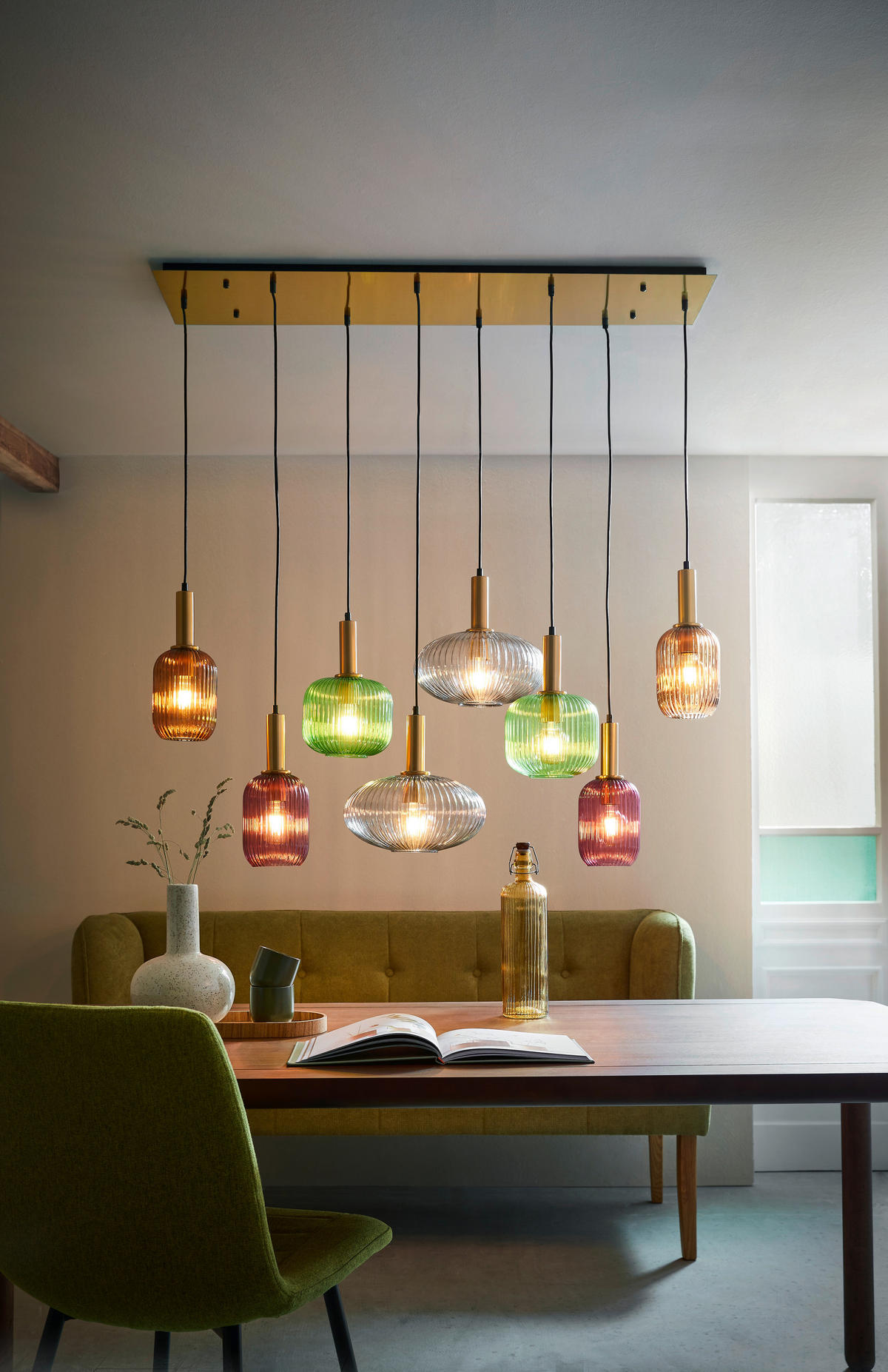HÄNGELEUCHTE 125/47/150 cm    - Brombeere/Messingfarben, Design, Glas/Metall (125/47/150cm) - Globo