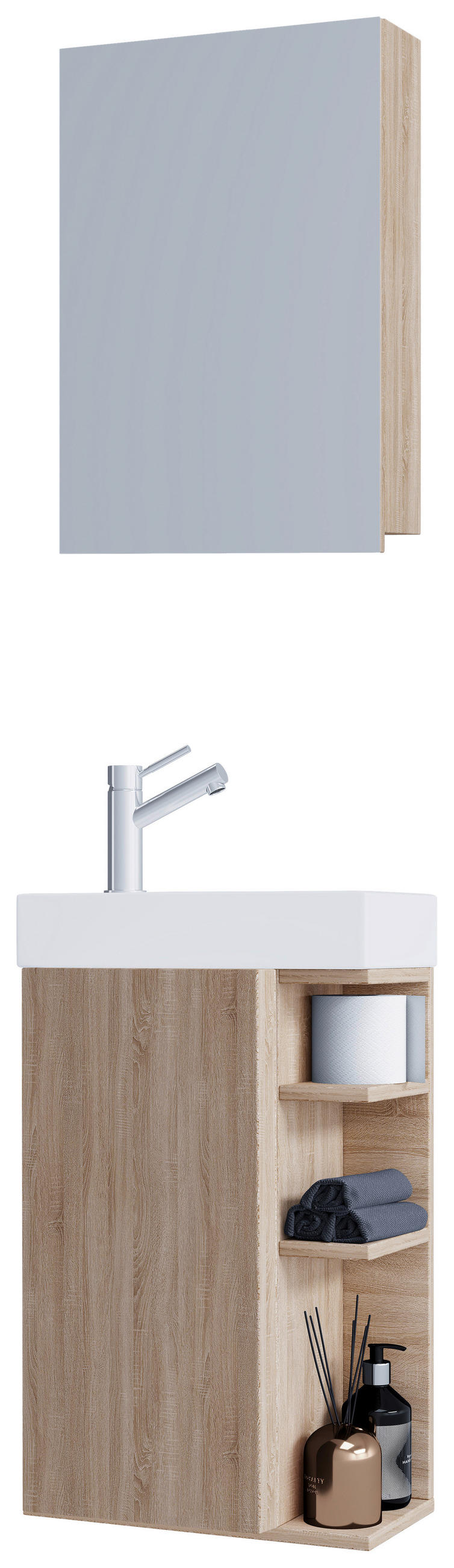 GÄSTEBAD 40 cm  - Weiß/Sonoma Eiche, MODERN, Glas/Keramik (40cm) - MID.YOU