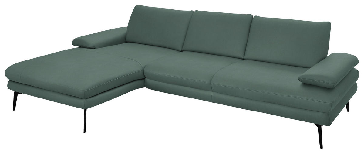 ECKSOFA in Echtleder Opal  - Opal/Schwarz, Design, Leder/Metall (180/310cm) - Dieter Knoll