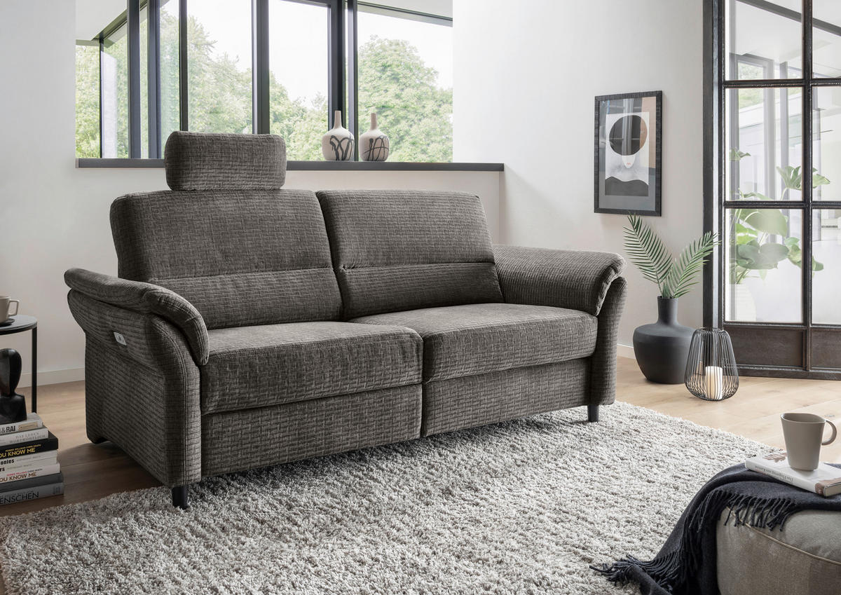 3-SITZER-SOFA in Mikrofaser Graubraun  - Graubraun/Schwarz, Modern, Holz/Textil (192/90/89cm) - Livetastic