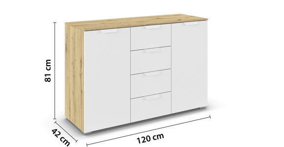 KOMMODE  in 120/81/42 cm  - Weiß/Eiche Artisan, Design, Holzwerkstoff/Metall (120/81/42cm) - Carryhome