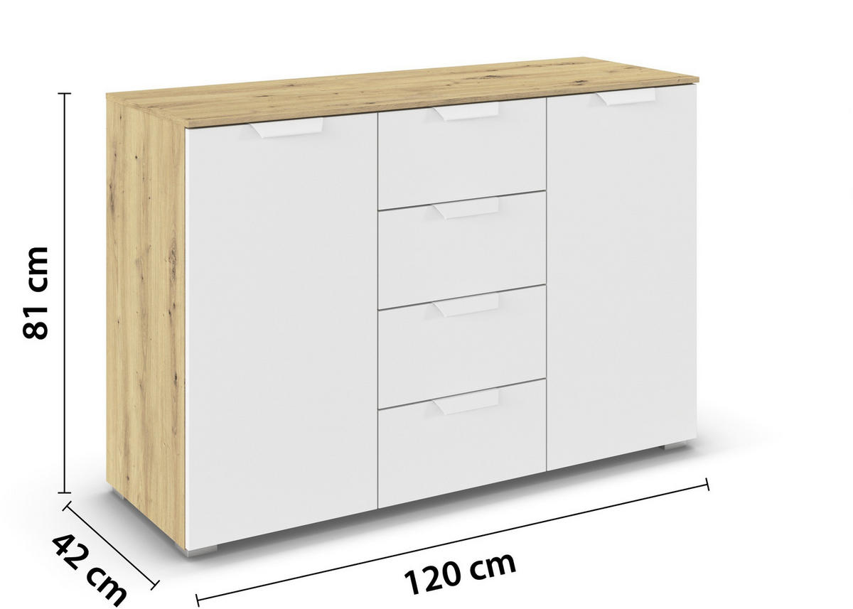 KOMMODE  in 120/81/42 cm  - Weiß/Eiche Artisan, Design, Holzwerkstoff/Metall (120/81/42cm) - Carryhome