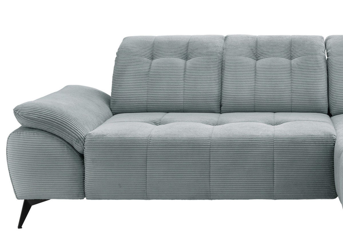 ECKSOFA FIORE in Cord Hellblau Kopfteilverstellung, Sitzvorzug  280/180 cm  - Schwarz/Hellblau, MODERN, Textil/Metall (280/180cm) - Livetastic