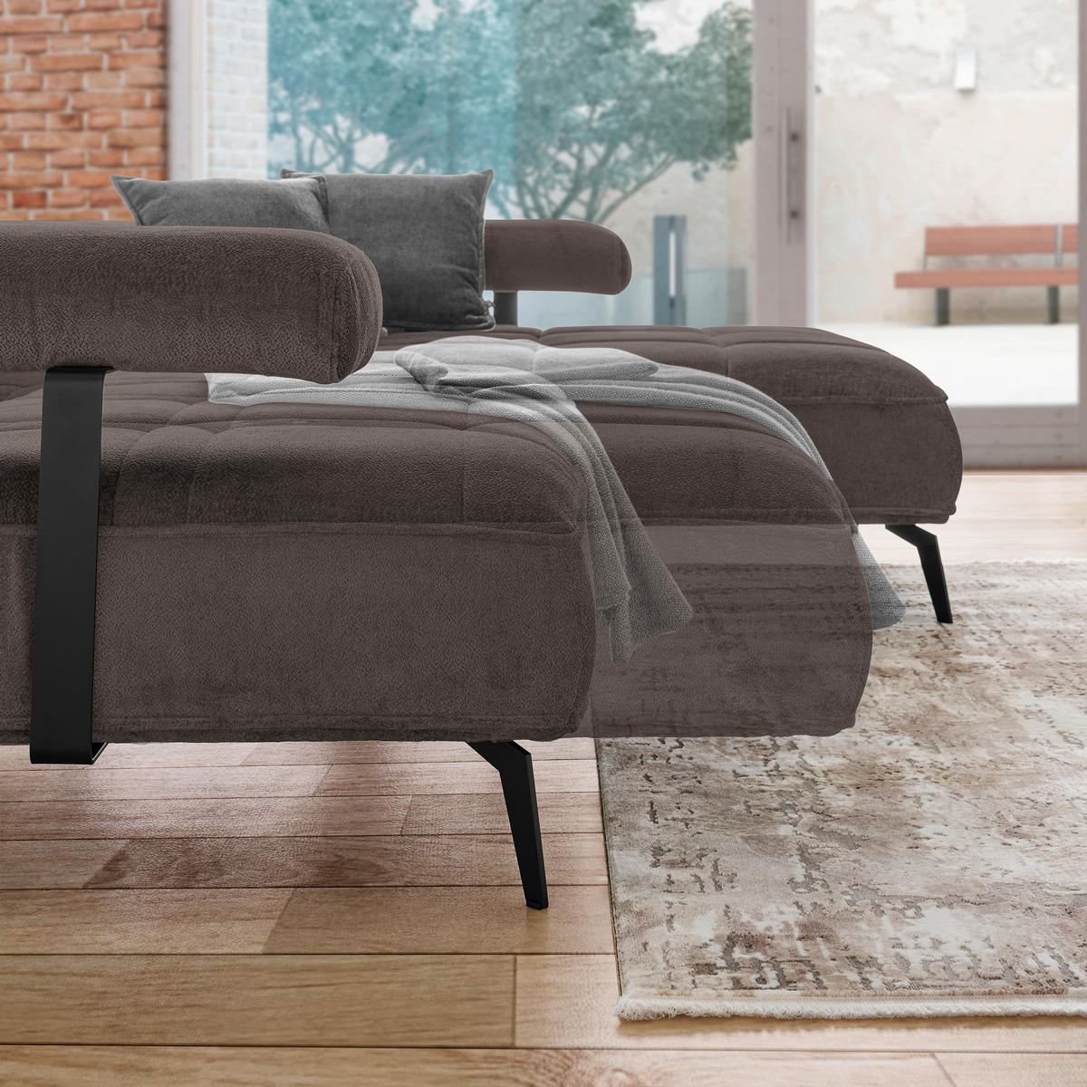 ECKSOFA in Webstoff Dunkelbraun  - Dunkelbraun/Schwarz, Design, Textil/Metall (266/180cm) - Welnova