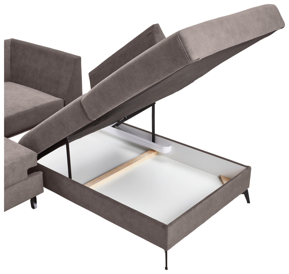 ECKSOFA Greige Chenille  - Greige/Schwarz, KONVENTIONELL, Textil/Metall (275/257cm) - Carryhome