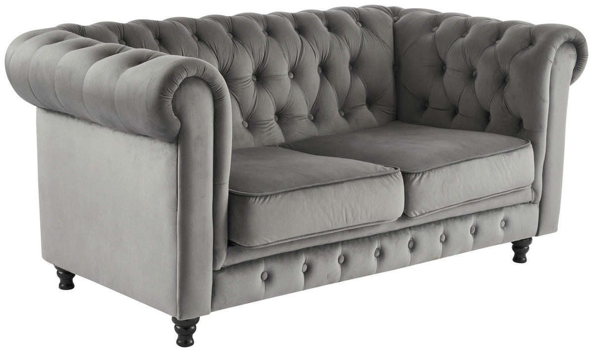 ZOFA CHESTERFIELD,  siva, črna les, tekstil  - siva/črna, Trend, tekstil/les (165/73/87cm) - Xora