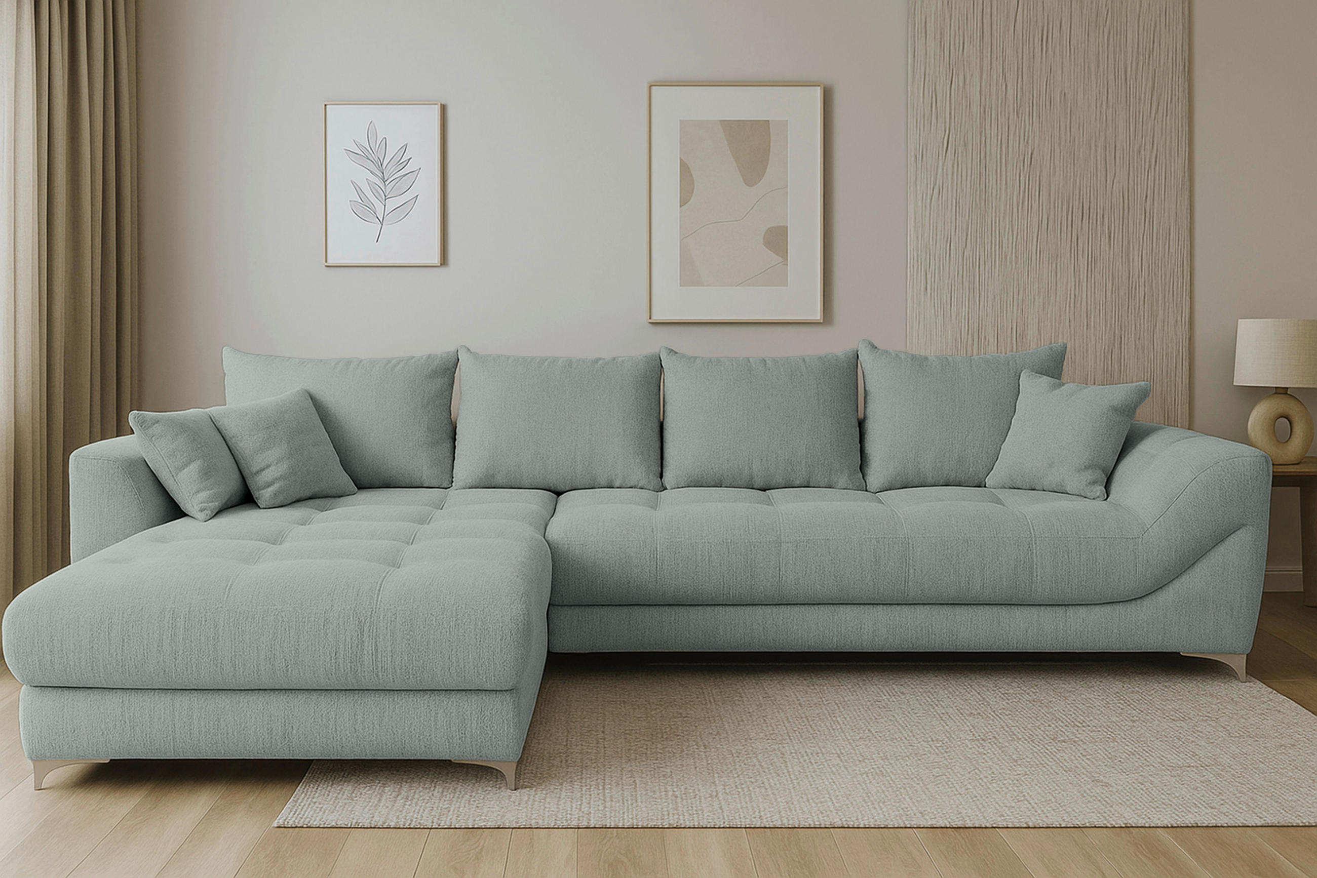 ECKSOFA Grau Chenille  - Chromfarben/Grau, KONVENTIONELL, Textil/Metall (227/329cm) - Carryhome