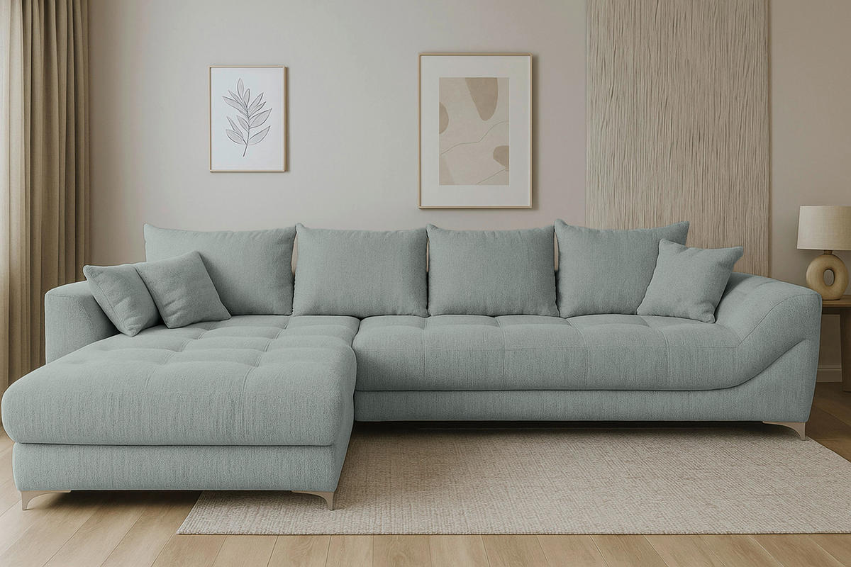 ECKSOFA Grau Chenille  - Chromfarben/Grau, KONVENTIONELL, Textil/Metall (227/329cm) - Carryhome