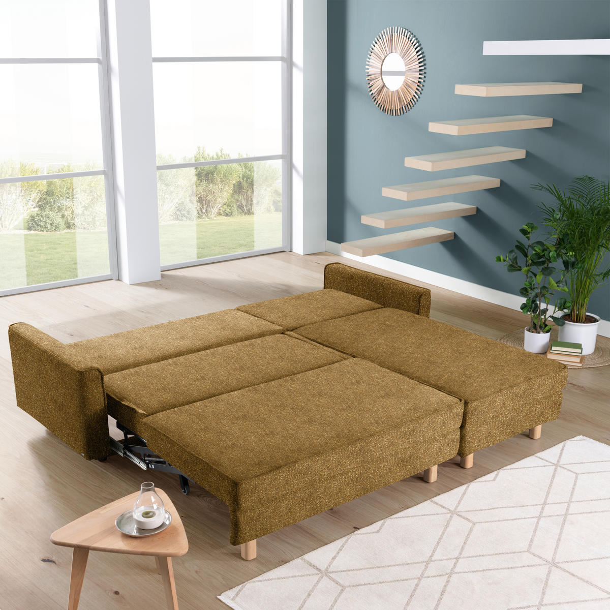 ECKSOFA  in Mikrovelours Senfgelb  237/170 cm  - Eichefarben/Senfgelb, KONVENTIONELL, Holz/Textil (237/170cm) - Sedda