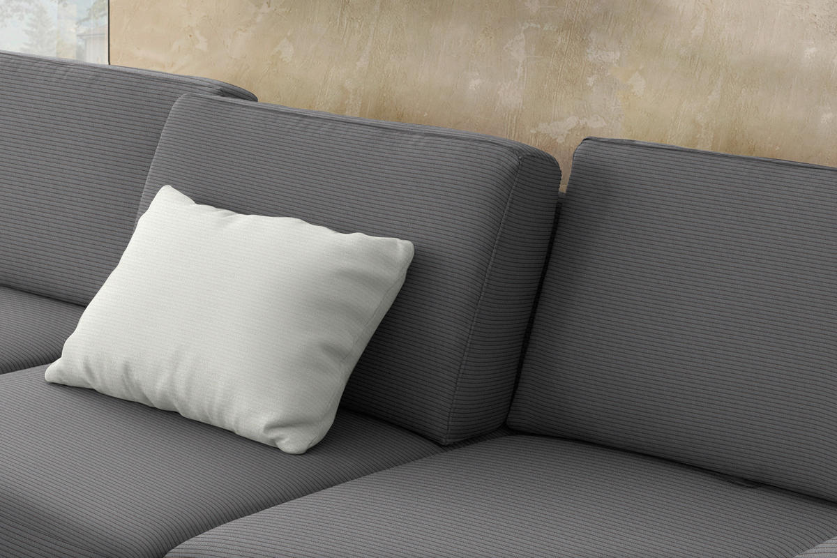 ECKSOFA Cord Grau  - Schwarz/Grau, Design, Textil/Metall (185/298cm) - Pure Home Lifestyle