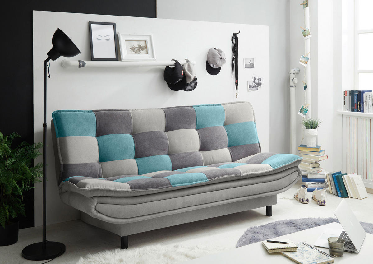 SCHLAFSOFA  in Mikrovelours Türkis, Schlammfarben, Dunkelgrau  - Türkis/Schlammfarben, Basics, Kunststoff/Textil (188/90/89cm) - MID.YOU