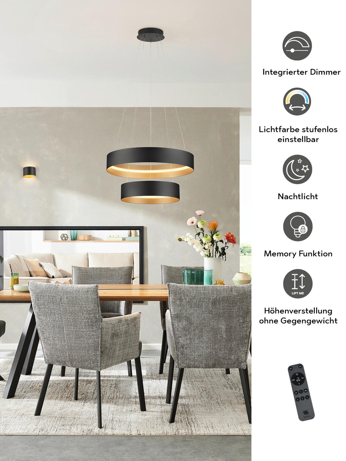 STOLNÁ LED LAMPA, diaľkový ovládač, 45/45 cm  - biela/strieborná, Konventionell, kov (45/45cm) - Musterring