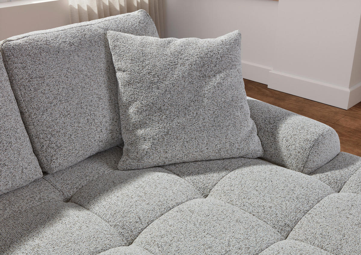 Ecksofa mit Funktion Greige Flachgewebe Zierkissen, Rückenkissen, Bettkasten, Schlaffunktion, Rücken echt, Liegefläche im Originalstoff  - Greige/Schwarz, KONVENTIONELL, Kunststoff/Textil (277/190cm) - Carryhome