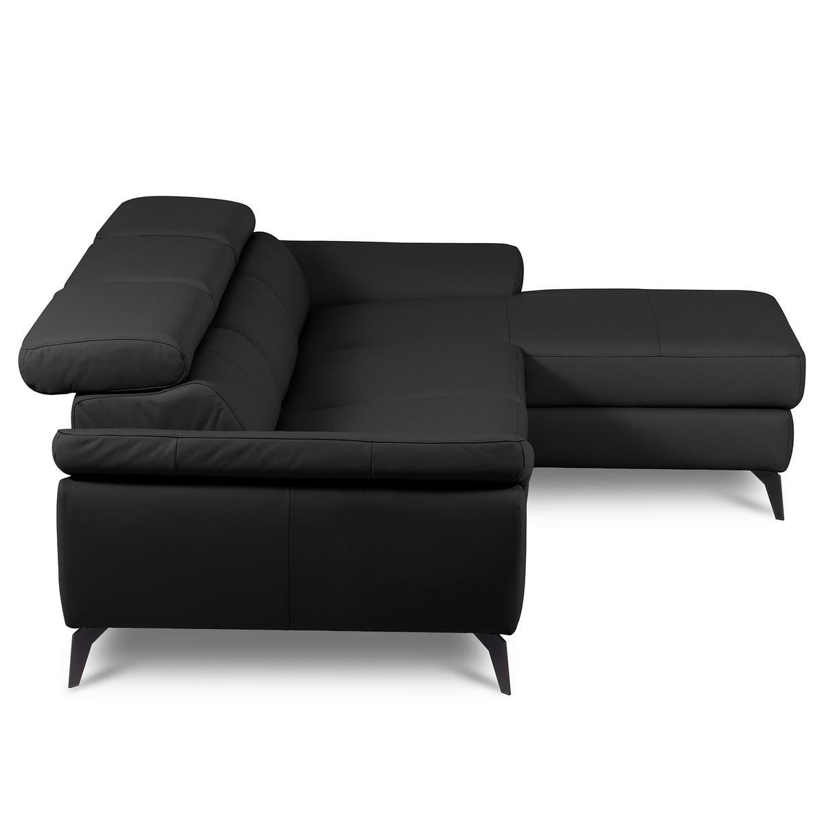 ECKSOFA SONO in Lederlook Echtleder Schwarz Armteilverstellung, Kopfteilverstellung  252/179 cm  - Schwarz, Design, Leder/Textil (252/179cm) - Livetastic