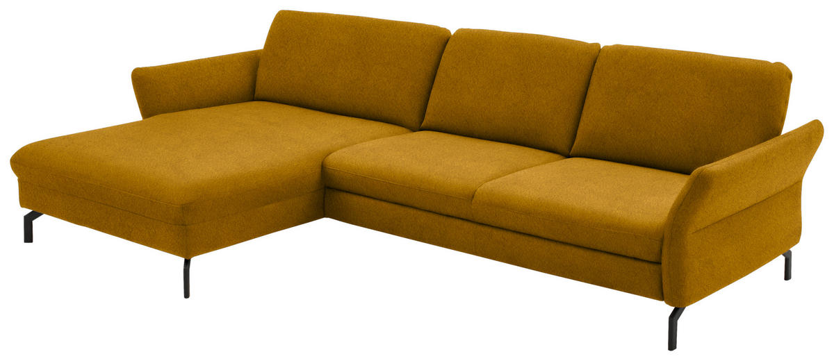 ECKSOFA in Velours Currygelb  - Currygelb/Schwarz, Design, Textil/Metall (179/306cm) - Beldomo System