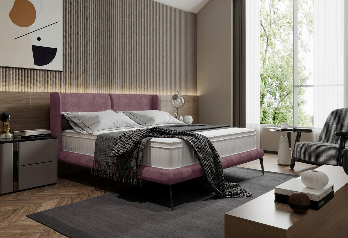 POLSTERBETT gepolstertes Kopfteil 180/200 cm  in Altrosa  - Altrosa/Schwarz, MODERN, Textil/Metall (180/200cm) - Livetastic
