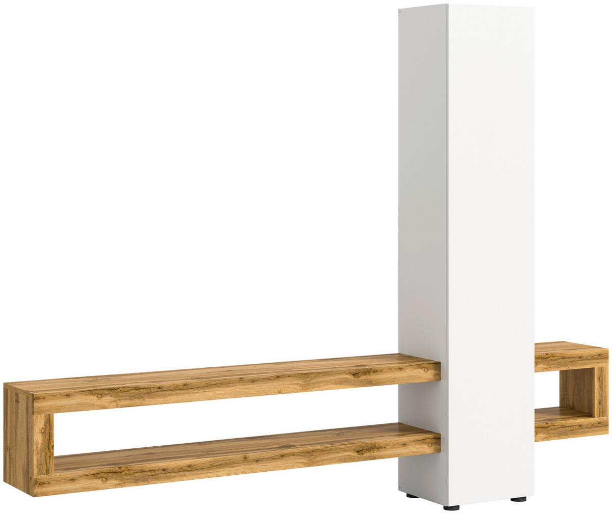 WOHNWAND 2-teilig  in Eiche Wotan  240/190/35 cm  - Eiche Wotan/Schwarz, Design, Holzwerkstoff/Kunststoff (240/190/35cm) - MID.YOU