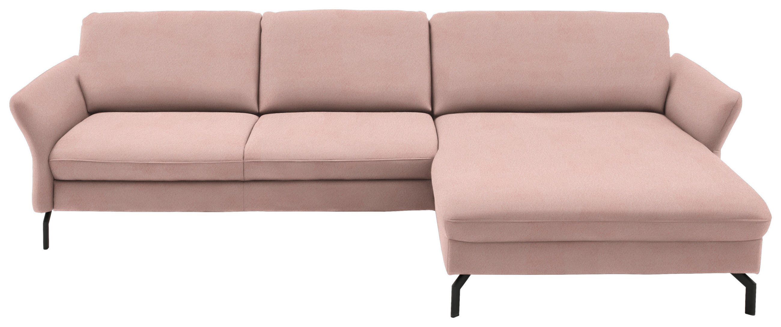 ECKSOFA in Velours Rosa  - Schwarz/Rosa, Design, Textil/Metall (306/179cm) - Beldomo System