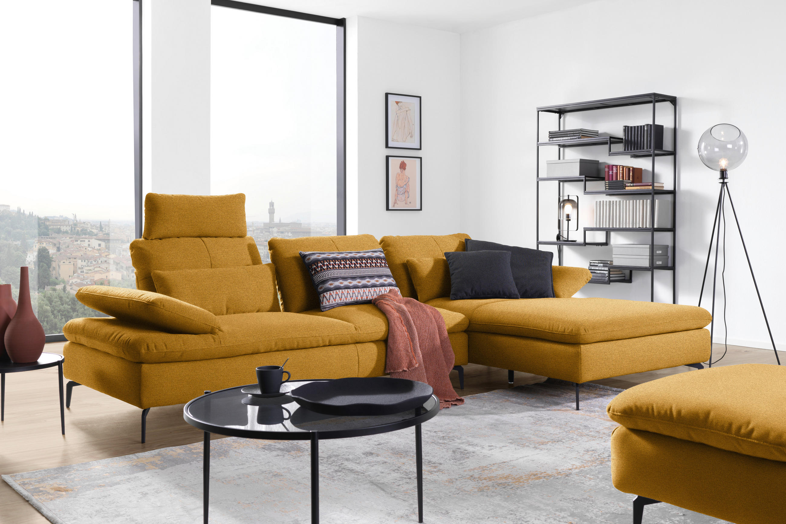 ECKSOFA in Webstoff Honig  - Schwarz/Honig, Design, Textil/Metall (301/179cm) - Chilliano