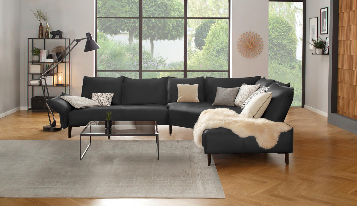 ECKSOFA in Echtleder Graphitfarben  340/272 cm  - Schwarz/Graphitfarben, Design, Leder/Metall (340/272cm) - W.Schillig