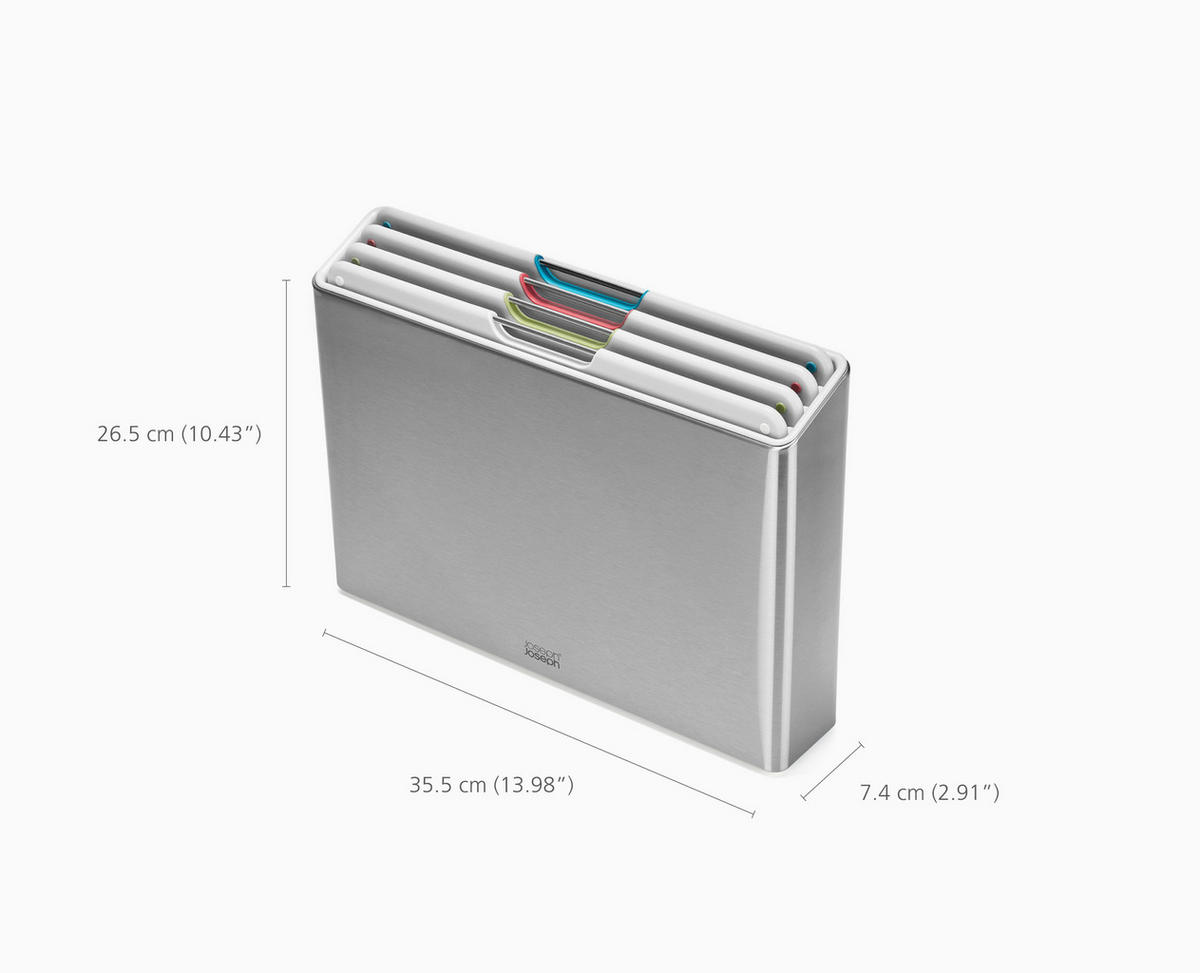 SCHNEIDEBRETT-SET Metall, Kunststoff Folio™  - Grau Hochglanz, Basics, Kunststoff/Metall (35,5/7,4/26,5cm) - Joseph Joseph
