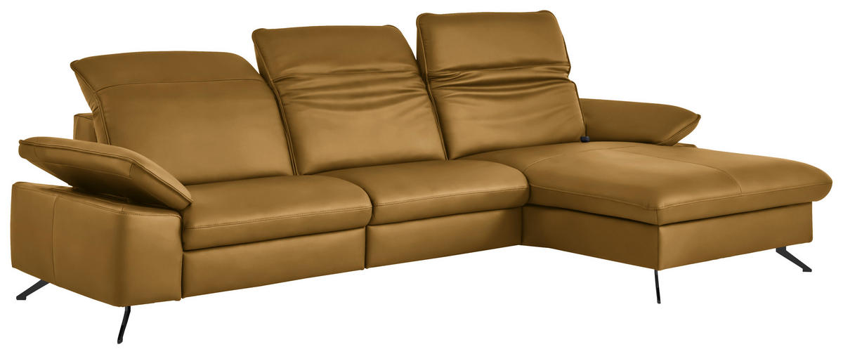 ECKSOFA  Echtleder Currygelb  - Currygelb/Schwarz, Design, Leder/Metall (307/169cm) - Beldomo Premium