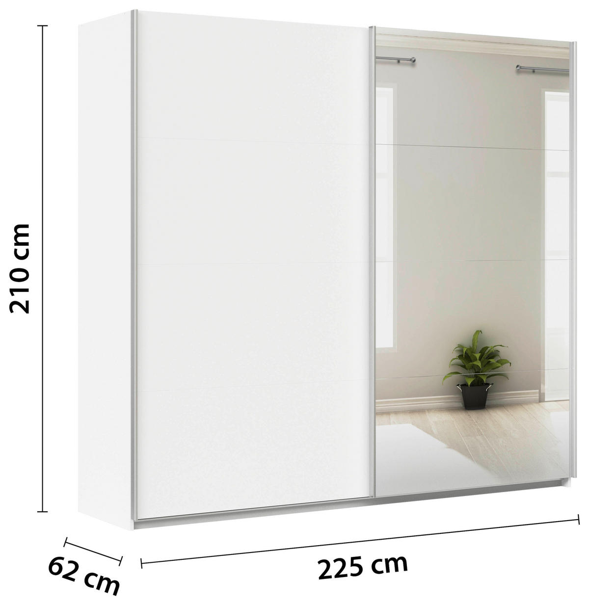 SCHWEBETÜRENSCHRANK  in Weiß  - Alufarben/Weiß, KONVENTIONELL, Glas/Holzwerkstoff (225/210/62cm) - Xora
