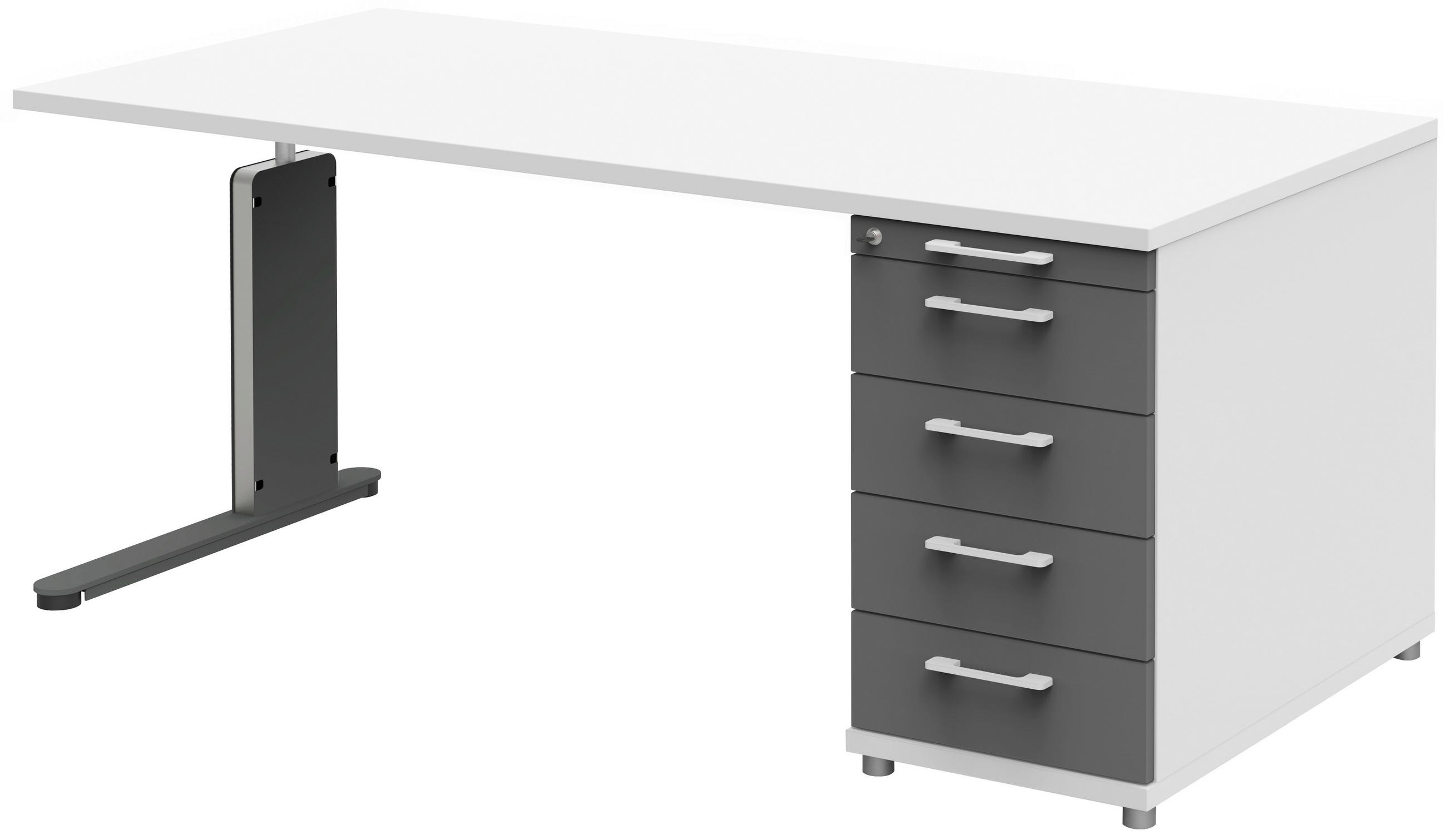 SCHREIBTISCH höhenverstellbar, Stauraum, abschließbar  - Anthrazit/Weiß, Design, Holzwerkstoff/Metall (160/80/72-78cm)