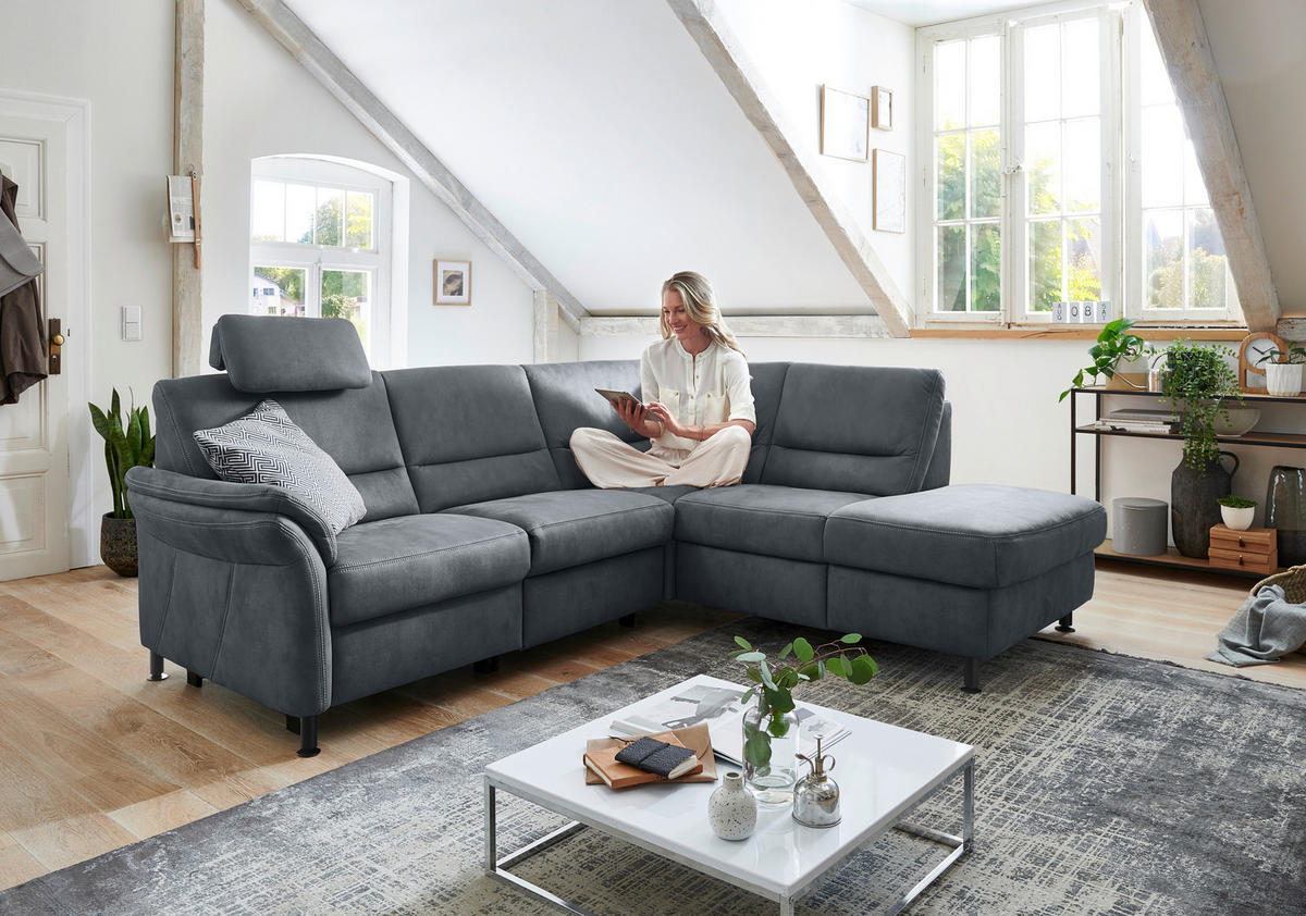 ECKSOFA in Flachgewebe Blau  - Blau/Schwarz, Modern, Textil/Metall (227/203cm) - Beldomo System