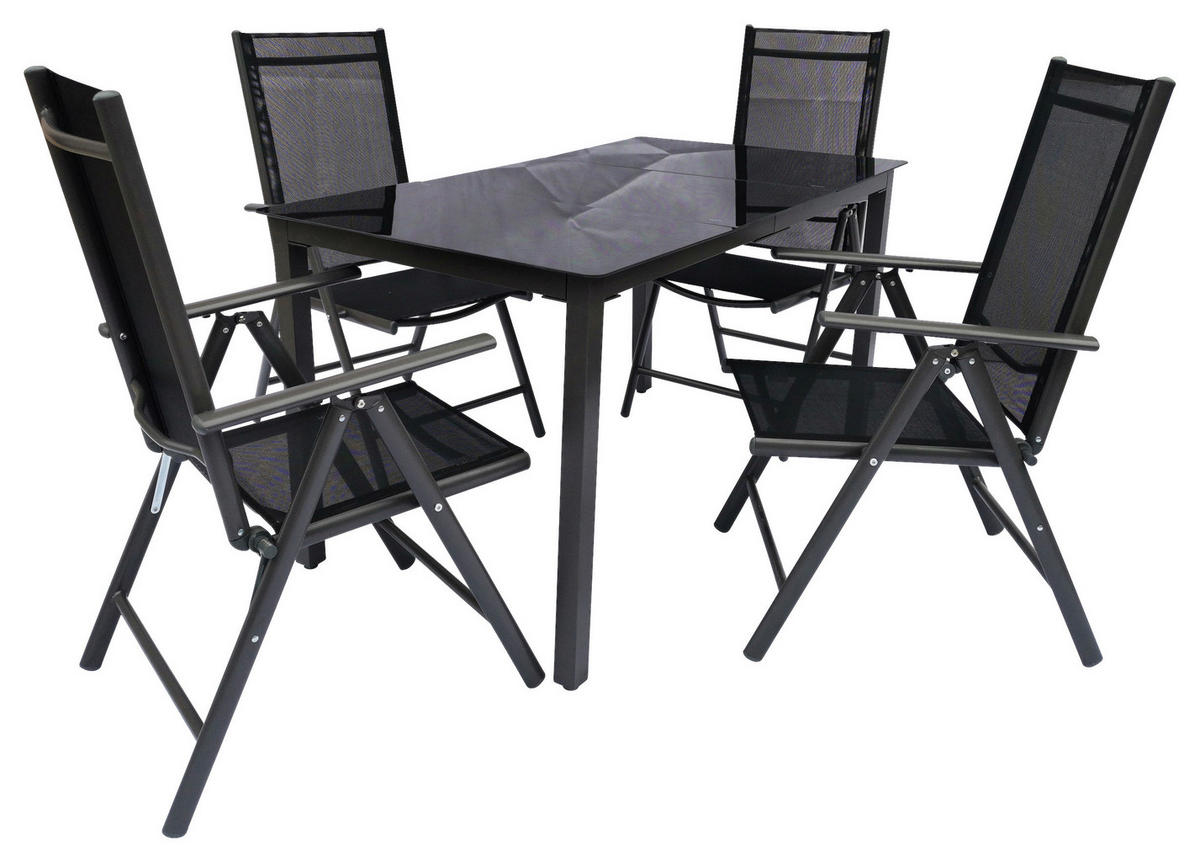 GARTENGARNITUR 5-teilig Aluminium 5-teilig  - Schwarz, Basics, Metall (140/73/80cm) - Gardenson