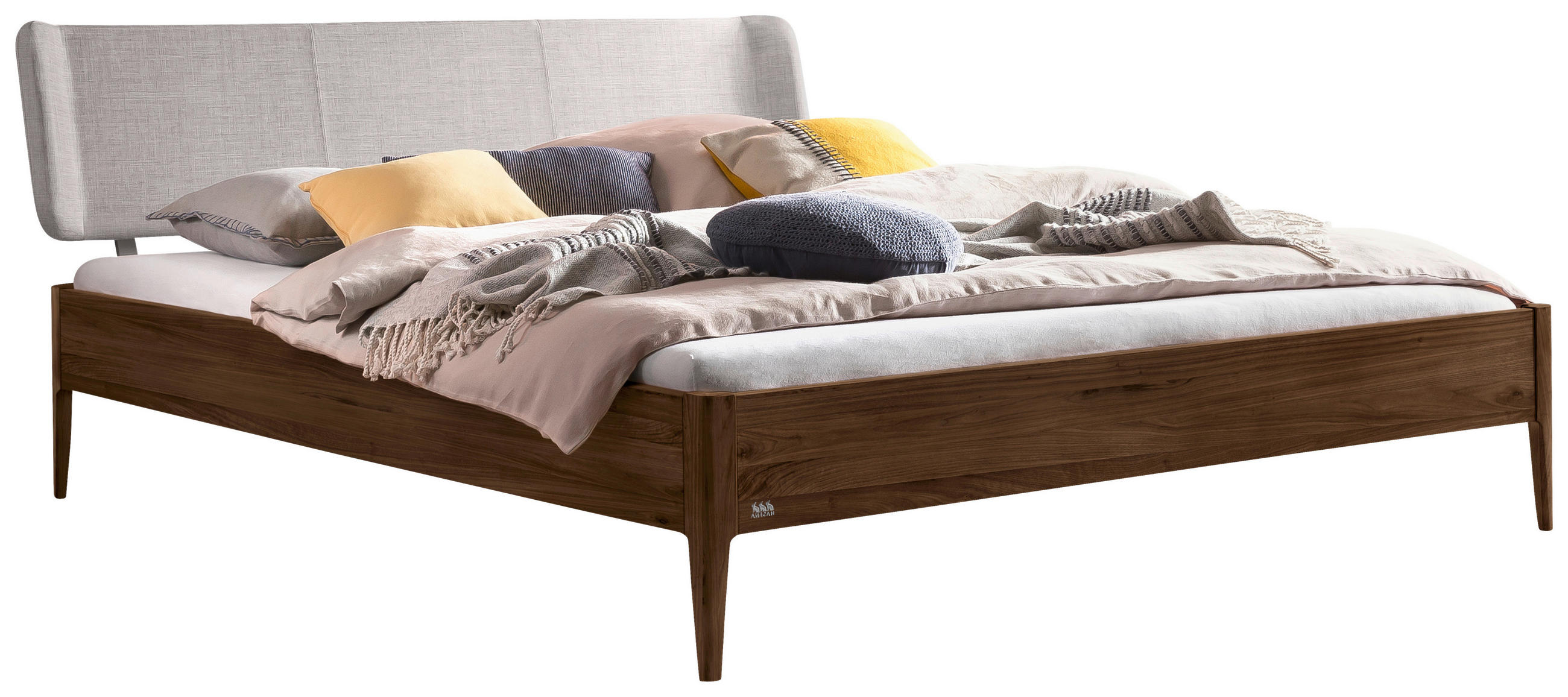 BETT 140/200 cm  Nussbaumfarben, Hellgrau   - Nussbaumfarben/Hellgrau, Modern, Holz/Textil (140/200cm) - Hasena