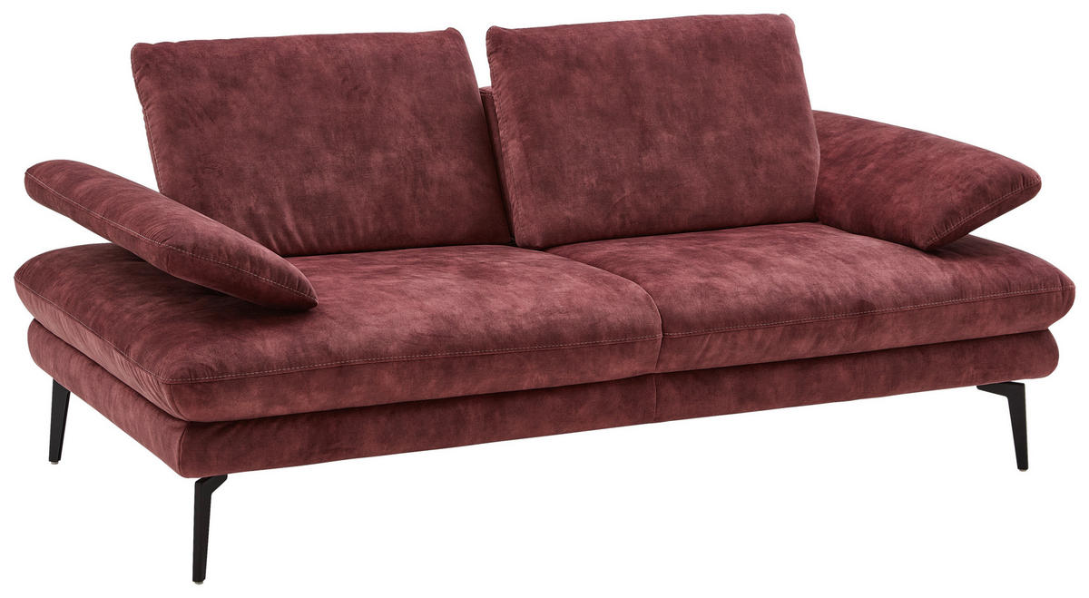 2,5-SITZER in Velours Dunkelrot  - Beige/Schwarz, Design, Textil/Metall (196/89/104cm) - Dieter Knoll