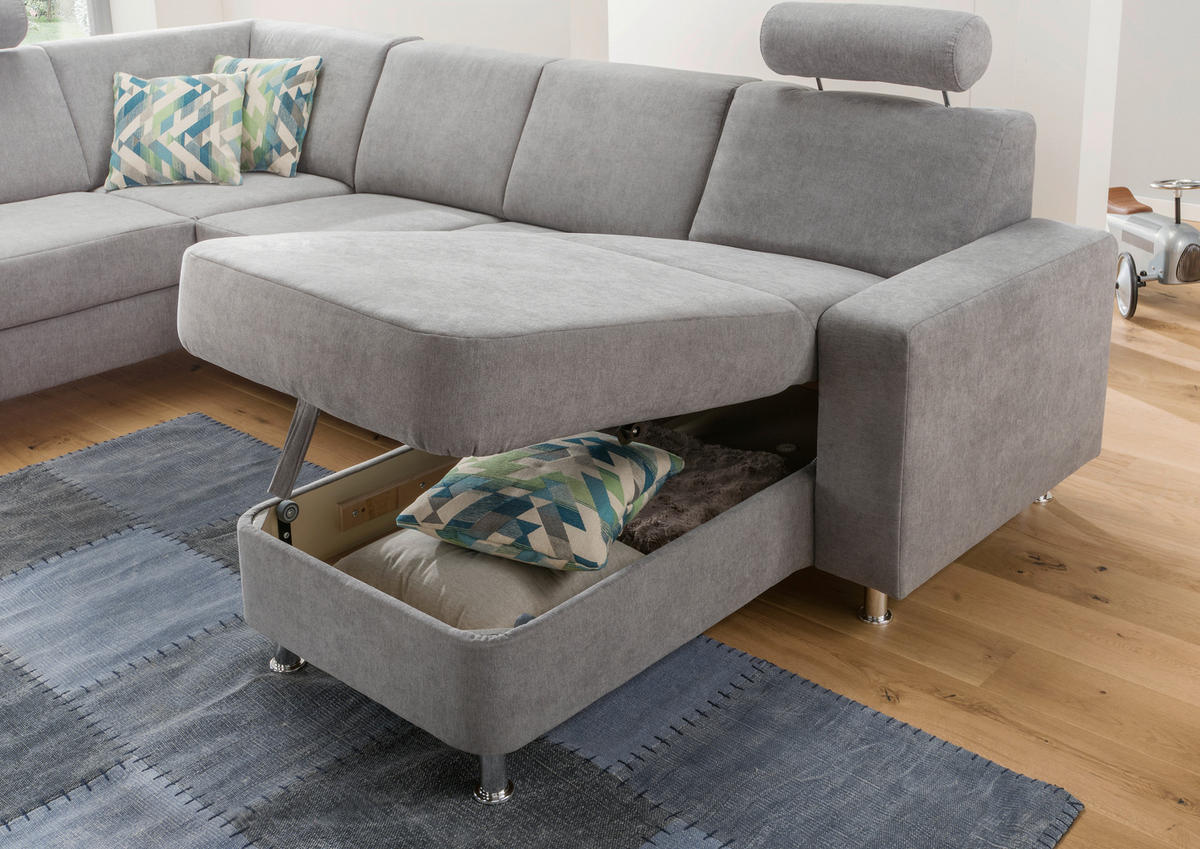 WOHNLANDSCHAFT in Chenille Grau  - Chromfarben/Multicolor, Design, Kunststoff/Textil (198/301/165cm) - Xora