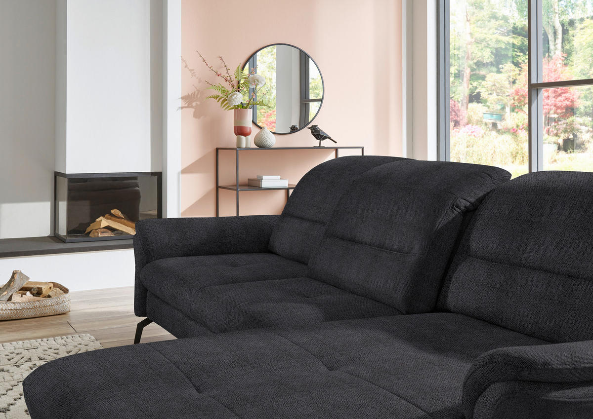 ECKSOFA in Flachgewebe Schwarz  - Schwarz, Konventionell, Textil/Metall (260/181cm) - Beldomo Speed