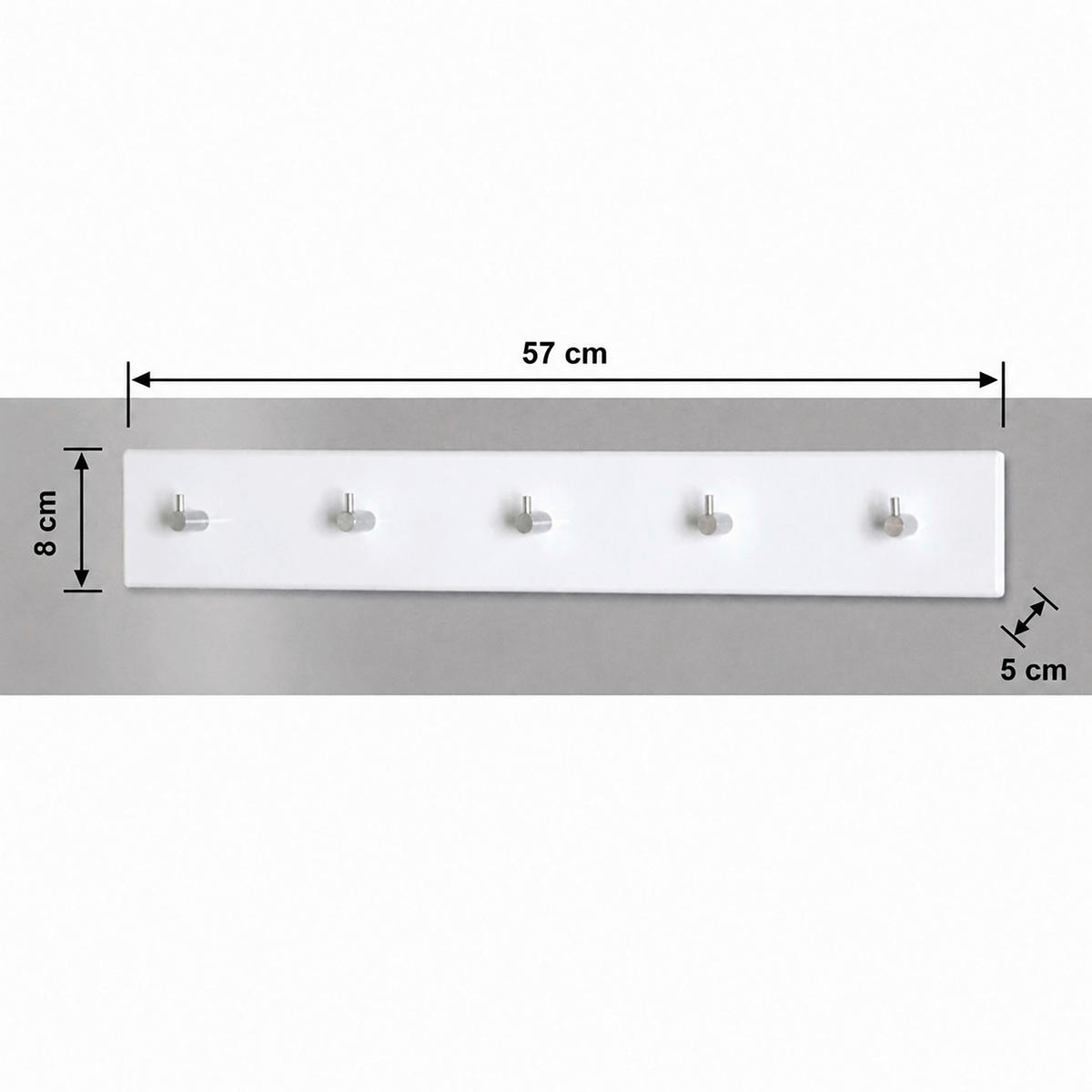 GARDEROBENLEISTE Weiss, Chromfarben  - Chromfarben/Weiss, Design, Holzwerkstoff/Metall (57/8/5cm)