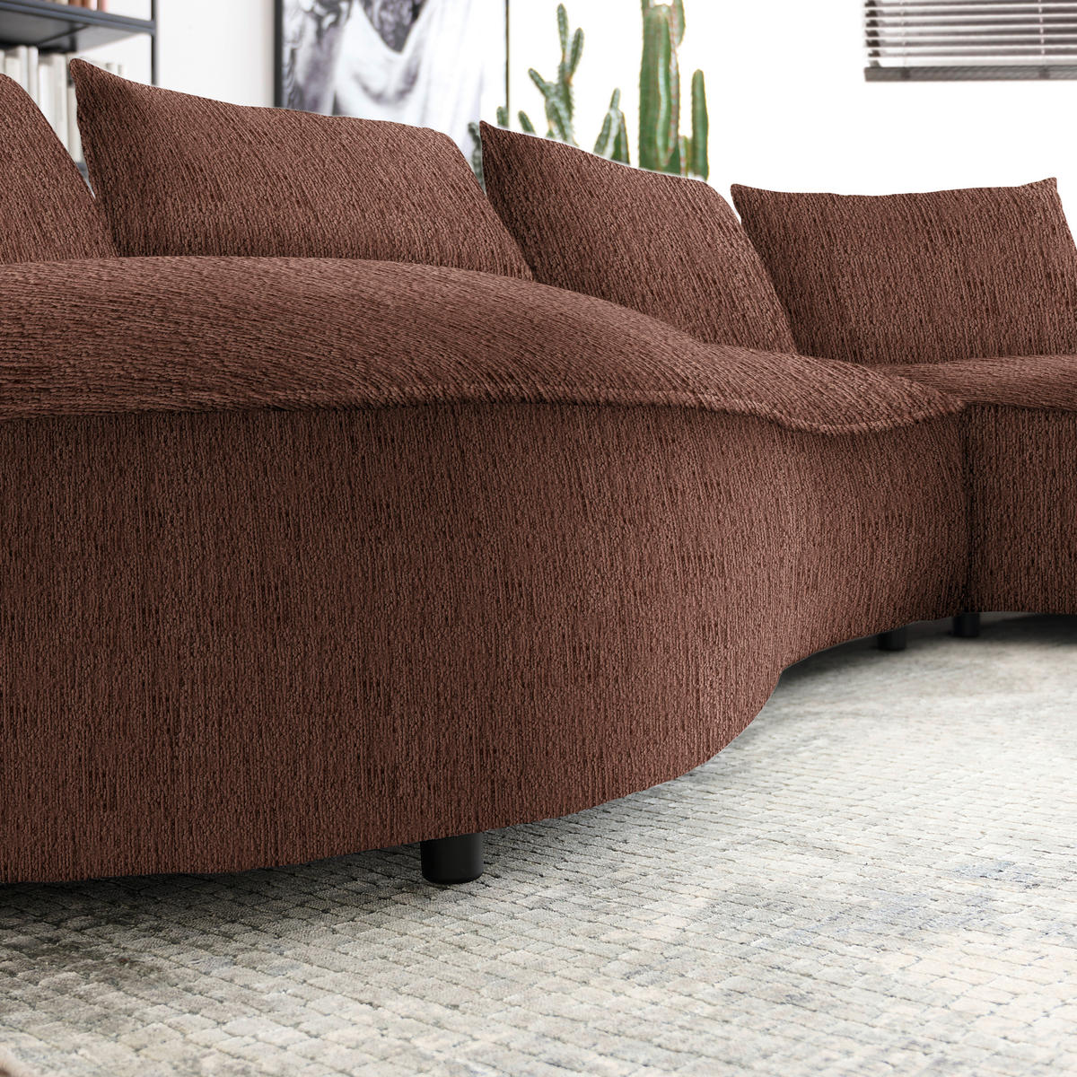 BIGSOFA in Chenille Braun  - Schwarz/Braun, Design, Kunststoff/Textil (322/82/154cm) - home24