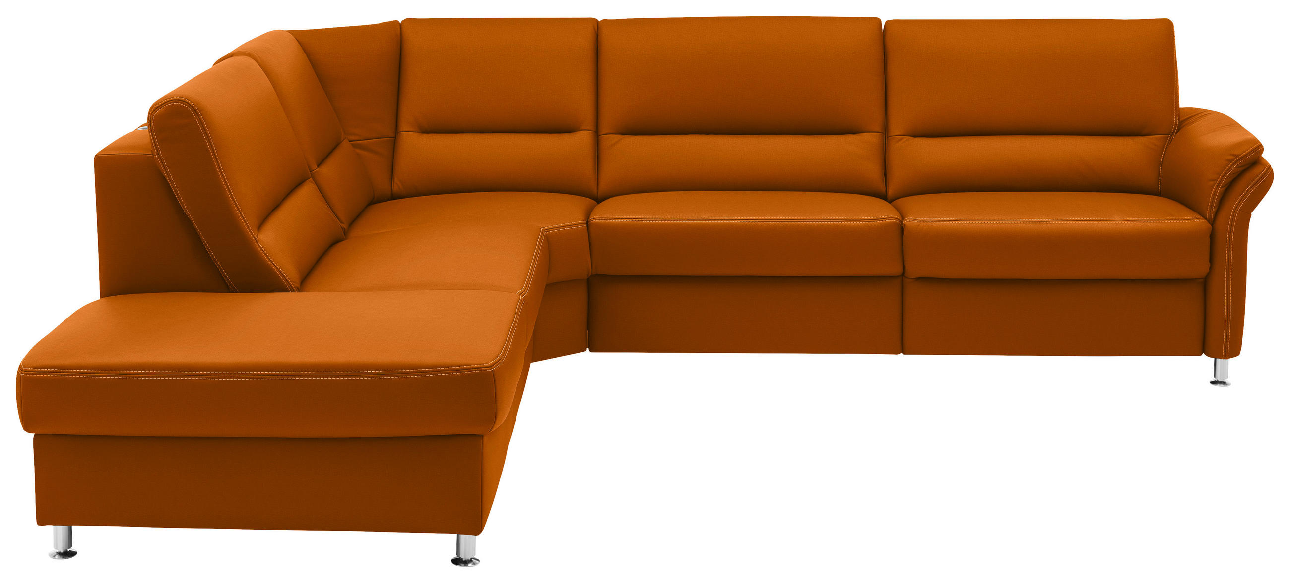 ECKSOFA in Echtleder Orange  - Beige/Alufarben, Design, Leder/Metall (249/288cm) - Beldomo Premium