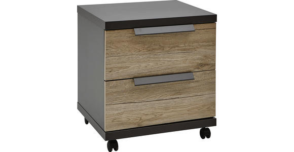 ROLLCONTAINER - Eichefarben/Graphitfarben, KONVENTIONELL, Holzwerkstoff/Kunststoff (48/52/42cm) - Voleo