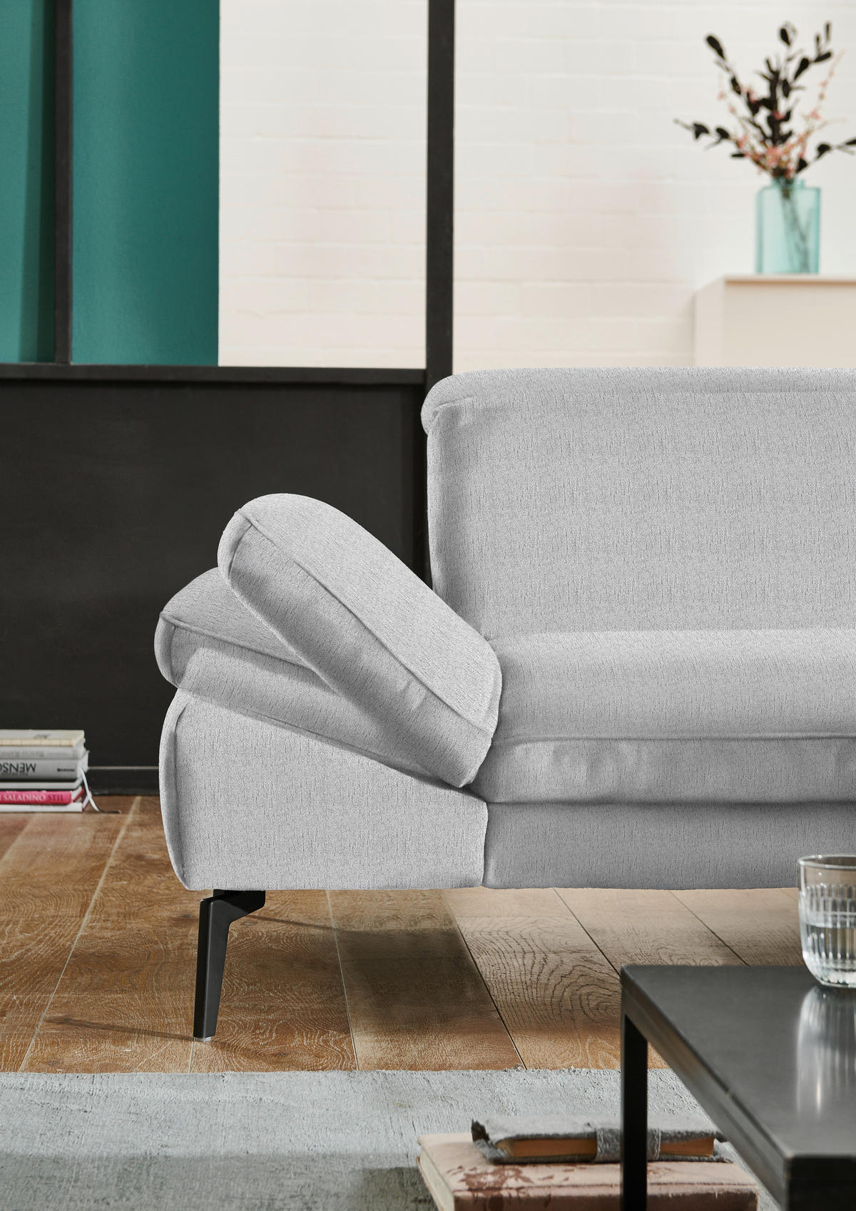 ECKSOFA in Chenille Silberfarben  - Silberfarben/Schwarz, Design, Textil/Metall (319/188cm) - Beldomo System