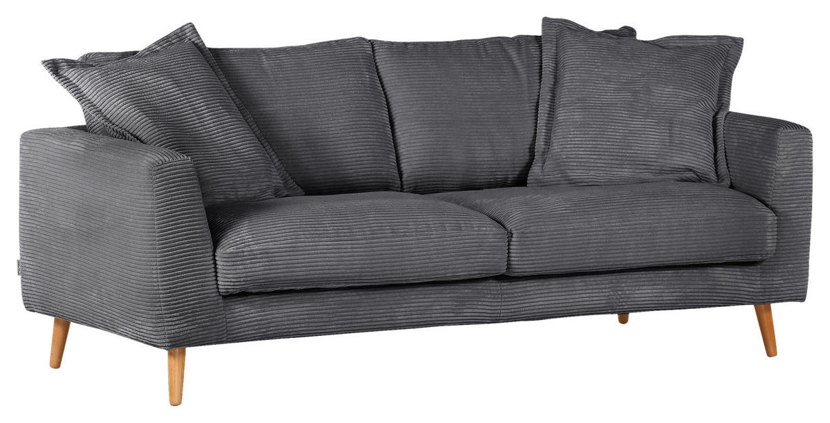 BIGSOFA in Cord Anthrazit  - Anthrazit/Naturfarben, Romantik / Landhaus, Holz/Textil (220/69/100cm) - Landscape