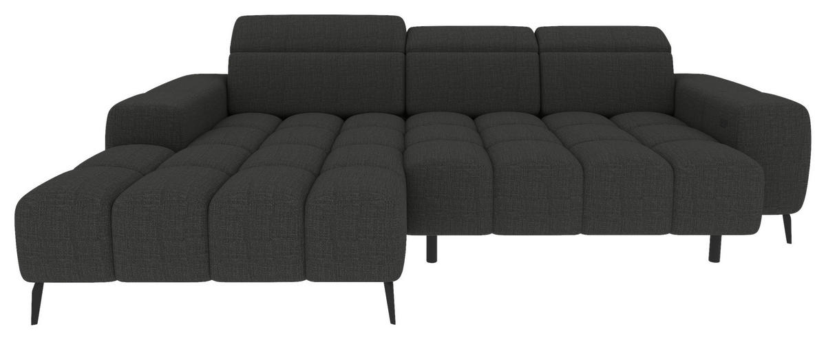 ECKSOFA Anthrazit Flachgewebe Rücken echt, Kopfteilverstellung, Sitztiefenverstellung  - Anthrazit/Schwarz, KONVENTIONELL, Kunststoff/Textil (171/273cm) - Carryhome