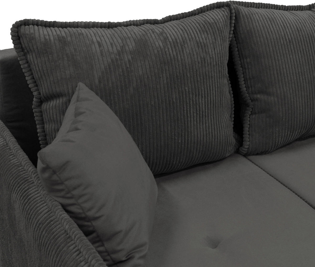 ECKSOFA TEDDY Dunkelgrau Cord, Bouclé Zierkissen, Rückenkissen, Bettkasten  - Dunkelgrau/Naturfarben, Design, Holz/Textil (142/215cm) - MID.YOU